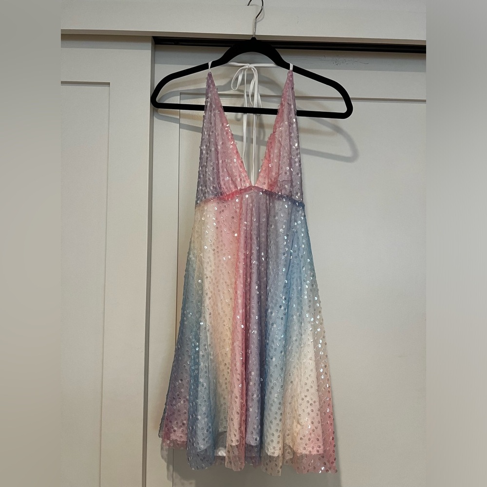 Women’s sz S colorful pastel mini dress. Purch for Homecoming, but never worn.